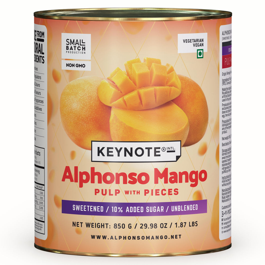KEYNOTE® Alphonso Mango Pulp | With Pieces | 850 grams