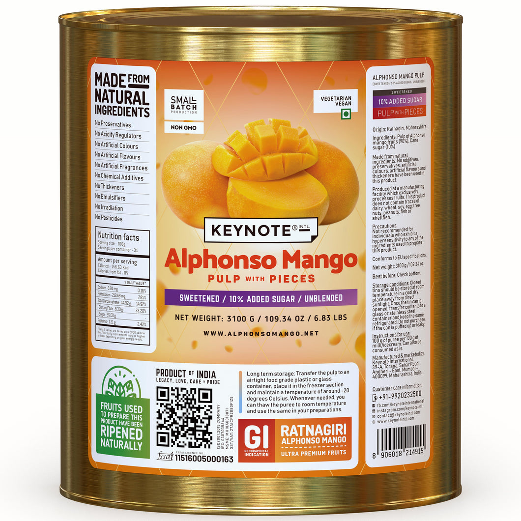 KEYNOTE® Alphonso Mango Pulp | With Pieces | 3100 grams