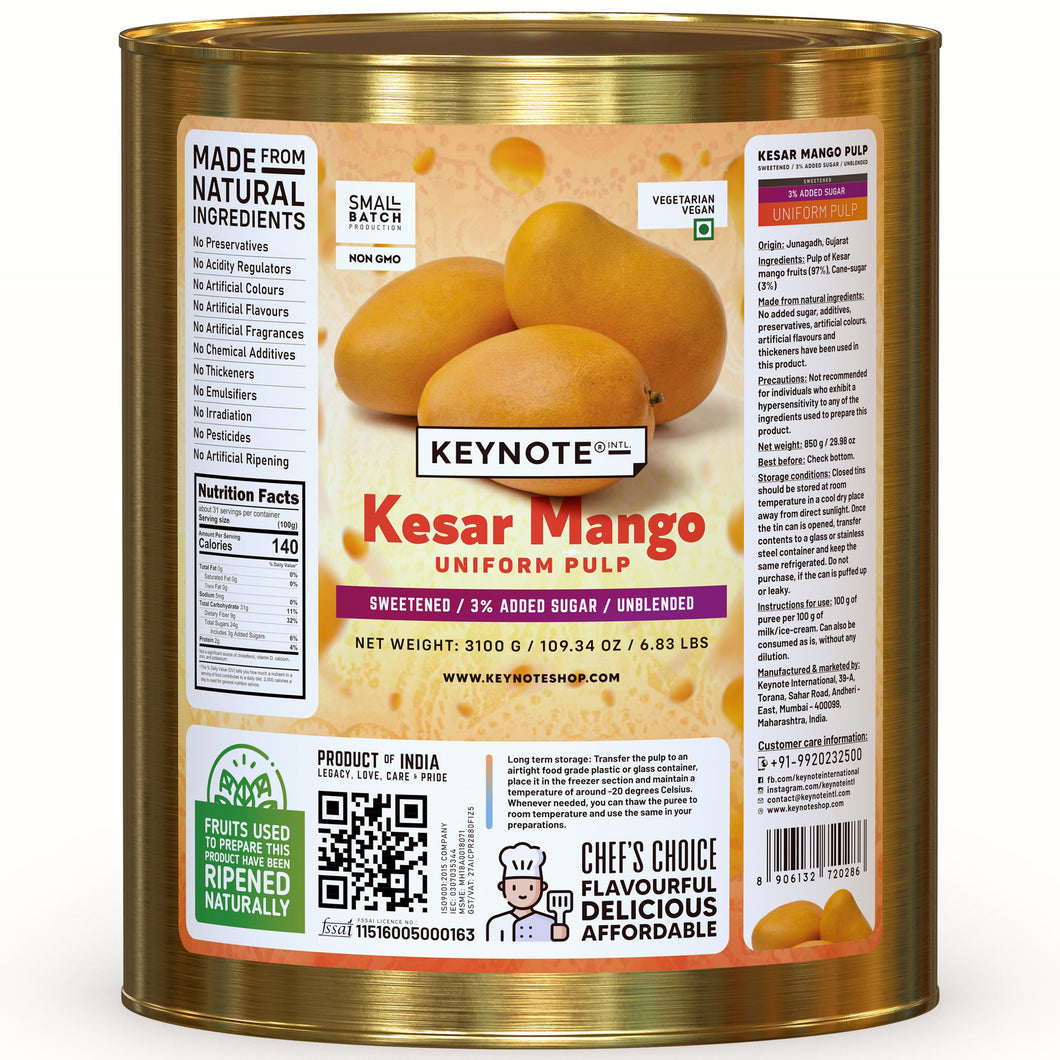 KEYNOTE® Kesar Mango Pulp | 3% Added Sugar | 3100 grams